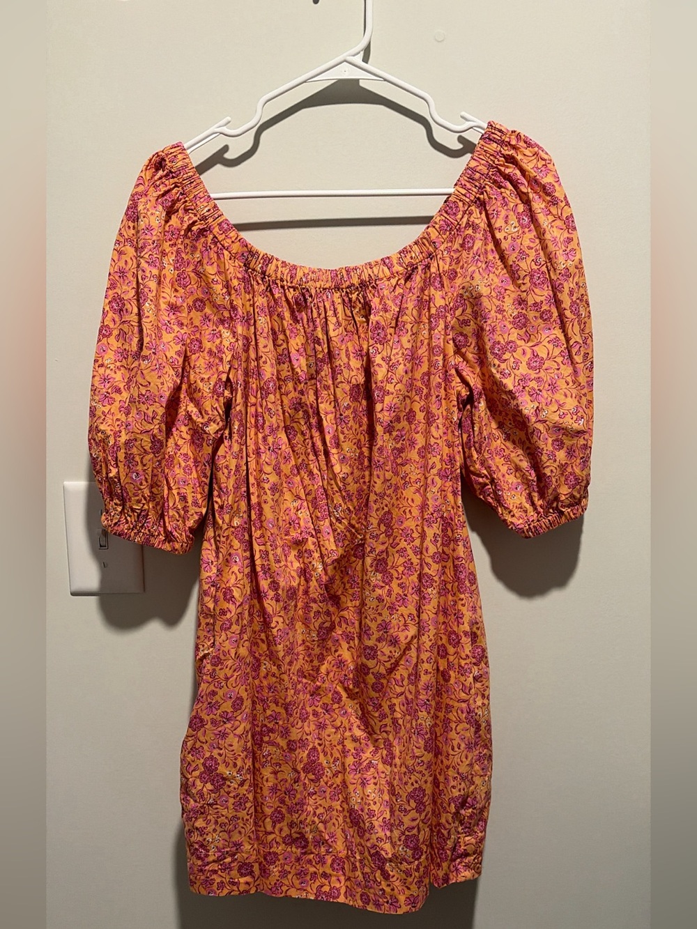 Old Navy Orange and Pink Floral Off-Shoulder Mini Dress